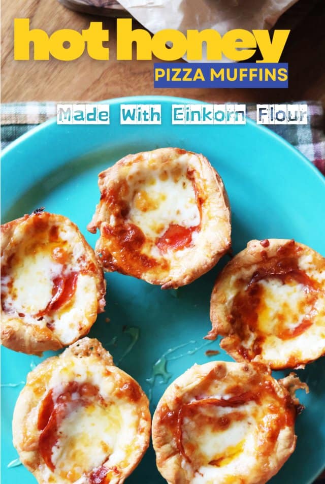 Hot honey pizza muffins made with einkorn crust