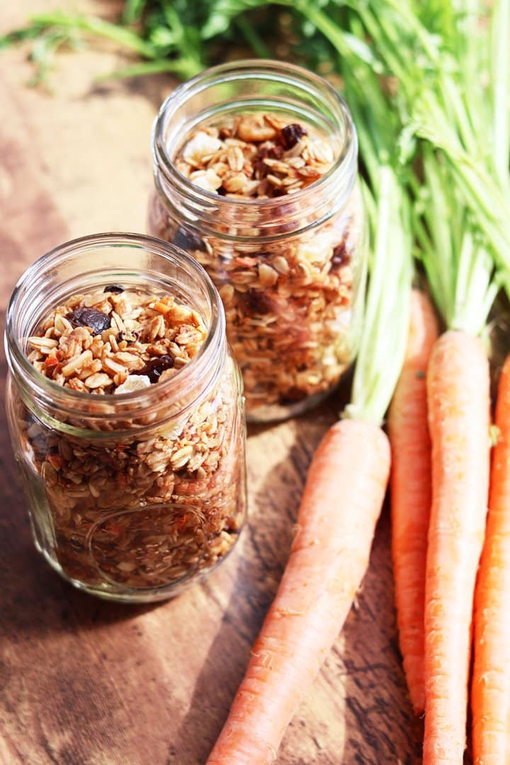 Carrot cake granola: Made with dehydrated carrots and ingredients found in carrot cake.